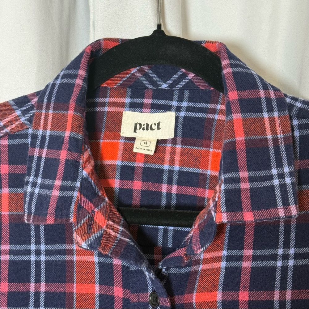 Pact Organic Cotton Plaid Flannel Shirt Womens Medium Blue Red - Picture 4 of 13